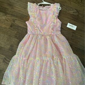 Girls Pink Iridescent Sequin Party Dress Easter.